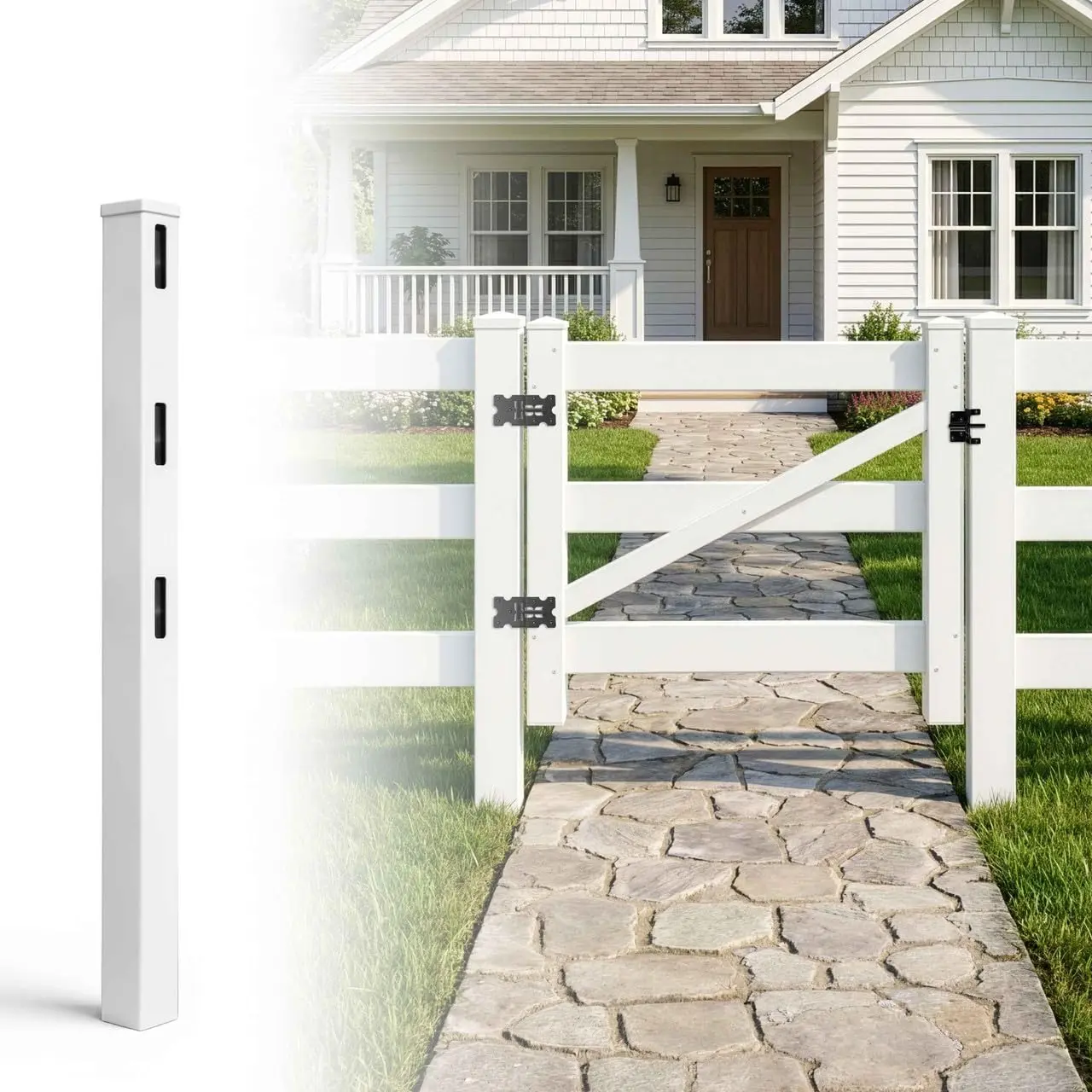 Fencer Wire Vinyl Ranch Gate Post with Aluminum Core, White PVC Fence Post with Cap, Easy Installation and UV-Resistant Outdoor Vinyl Fence Replacement Parts for Ranch, Yard & Farm