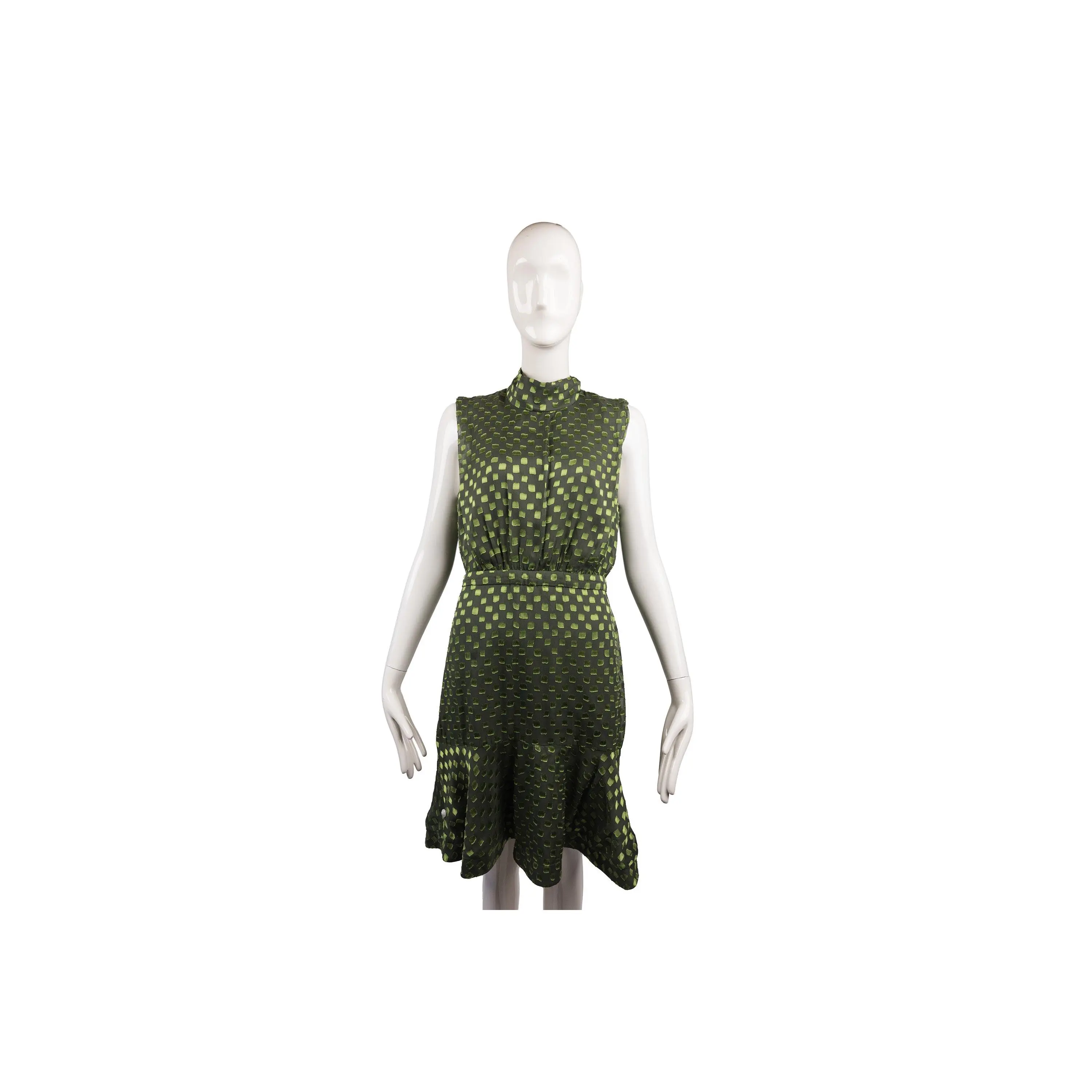 Saloni Olive Green Jacquard Sleeveless Mock Neck Mini Dress Size 8