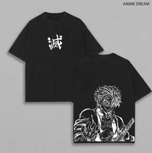 Sanemi Shinazugawa Demon Slayer Kimetsu no Yaiba Washed Tee Vintage Oversized Double - Sided Anime Graphic T-shirt,Acid Washed Lightweight Streetwear Menswear