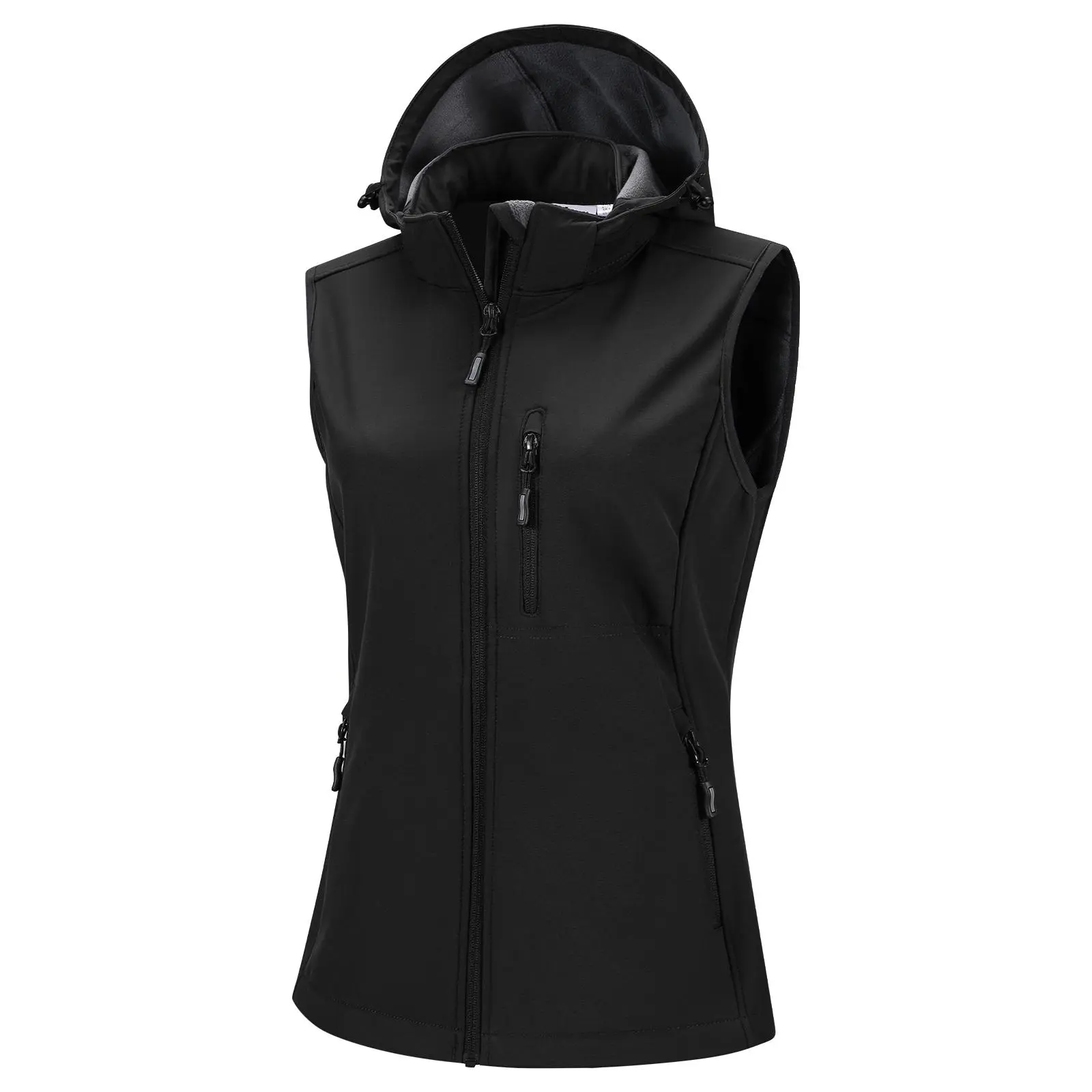33,000ft Women's Hooded Fleece-Lined Windproof Lightweight Softshell Zip-Up Running Vest - Outdoor Outerwear for Hiking, Fishing, Camping, Driving, Hunting
