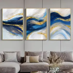 Modern Abstract Gold Blue Wall Art, Framed Canvas Print Poster, Home Decor for Living Room & Bedroom, Unique Gift Idea