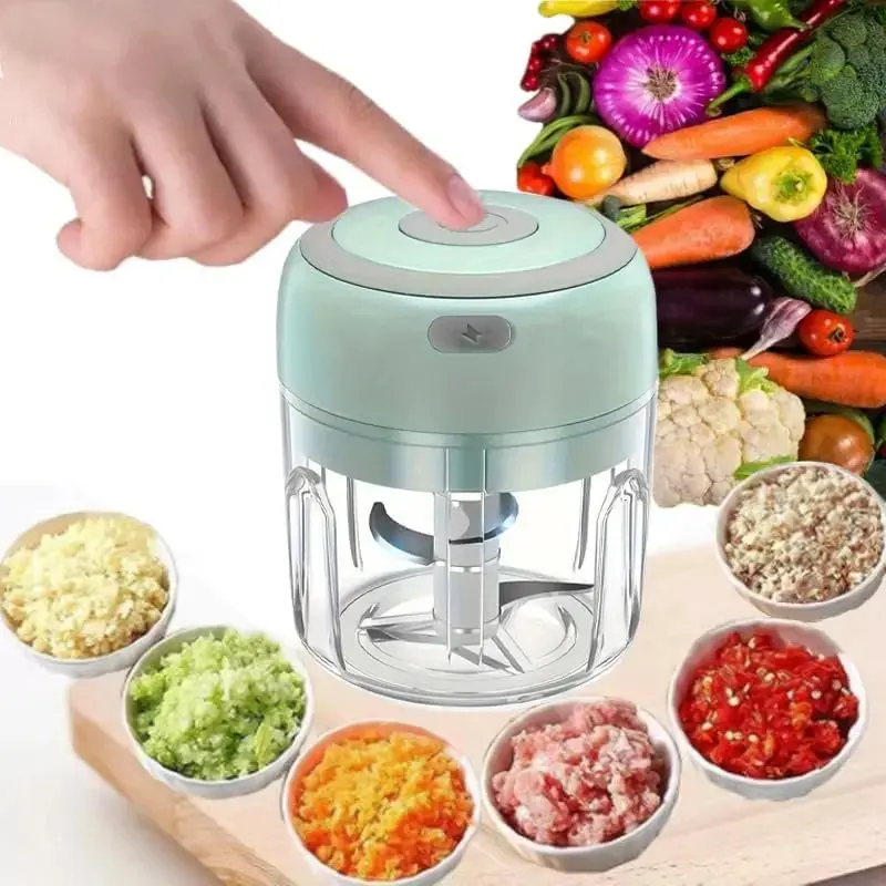Mini Rechargebale Electric Garlic Grinder, Food Chopper, Garlic Slicer Veggie, Salad, Lettuce, Onion, Chili Crusher, Tomato Dicer Chopper Cutter & Ginger Meat Mincer for Kitchen Baby Food, Portable USB Chopper