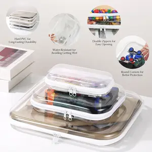 Hard Transparent Zipper Storage Box, Plastic Transparent Zipper Pencil Case, Pencil Bag, Large/medium/small Sizes, Toy Storage Box, Travel Organizer (, 3pcs)