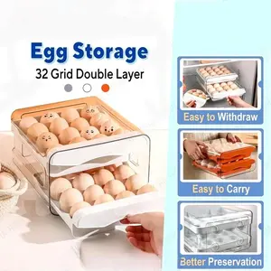 2-Layer Egg Storage Box | 32-Grid Double Partition Egg Container Holder Organizer Case for Kitchen Refrigerator