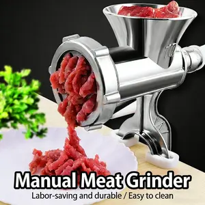 Manual Meat Grinder, Stainless Steel Construction, Hand Crank Operation, Ideal for Homemade Sausages, Meats, Cheese, No Power Needed