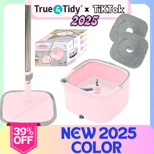 New True & Tidy Rose Spin Mop And Bucket System With Two Reusable Mop Pads mop Rotating Mop Self-Separating Spinning deep cleaning