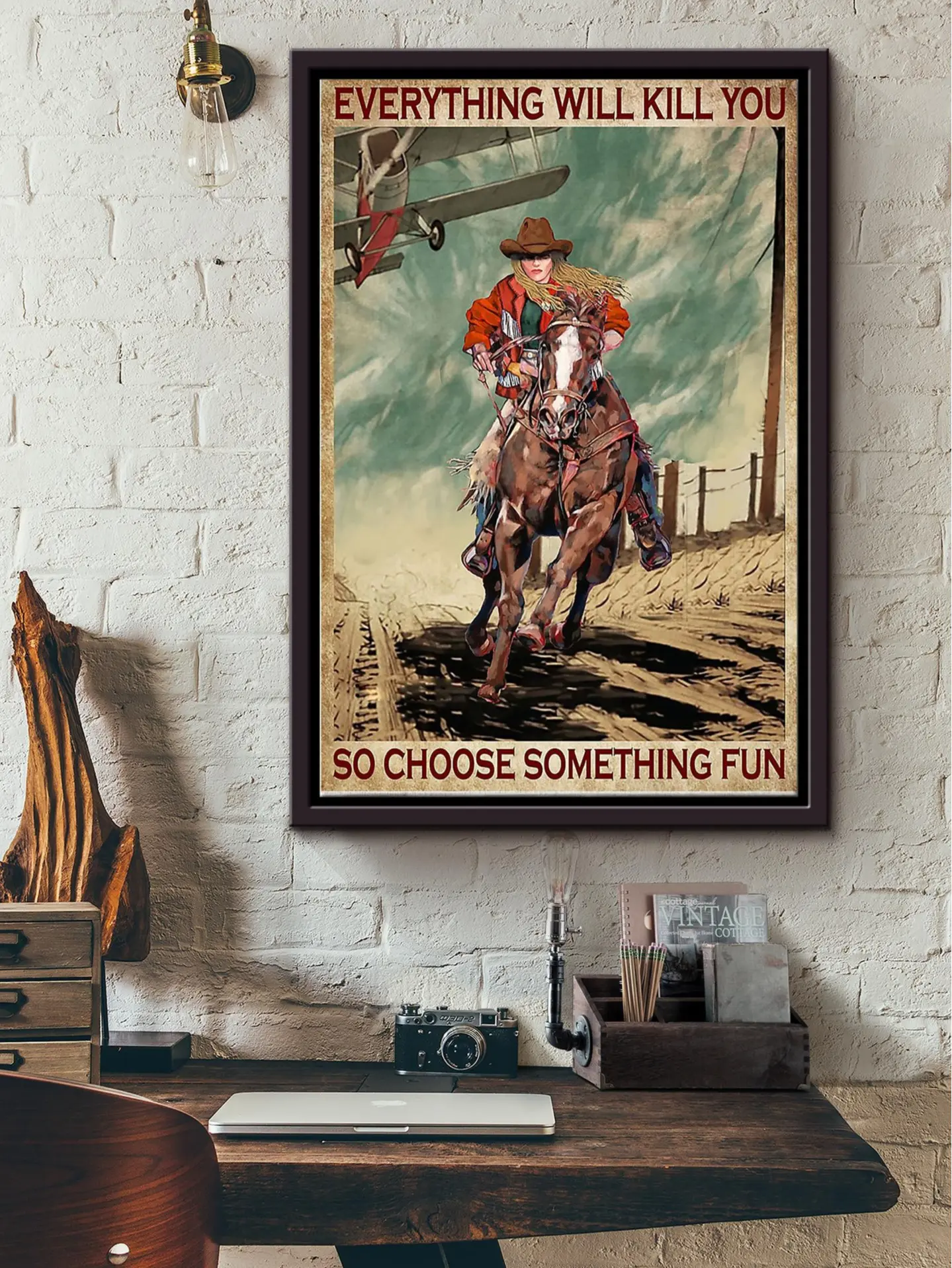 Choose Something Fun Vintage Style Poster, Rodeo Girl Western Cowgirl Motivation Art, no frame