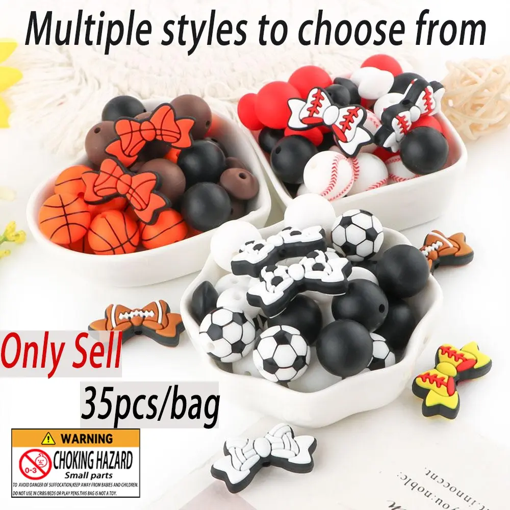 Silicone Beads Kit, 1 Set Soccer & Baseball & Basketball Themed Beads, DIY Jewelry Making Supplies for Bracelet Necklace Earrings, Bead Assortment, Beads For Bracelets, Beaded Set