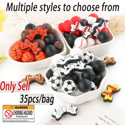 Silicone Beads Kit, 1 Set Soccer & Baseball & Basketball Themed Beads, DIY Jewelry Making Supplies for Bracelet Necklace Earrings, Bead Assortment, Beads For Bracelets, Beaded Set, Beading Supplies
