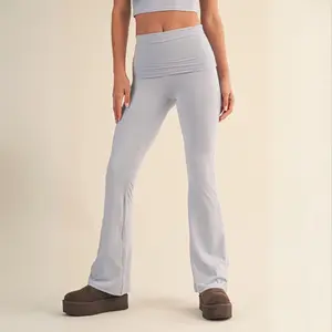 Tessa Soft Knit Foldover Yoga Pants: Powder