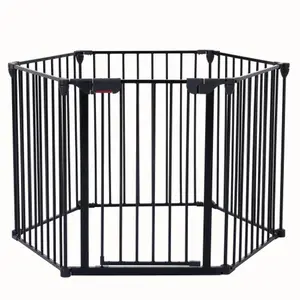 150"-200" Extra Wide Portable Baby & Pet Gate: 6/8-Panel Adjustable Metal Play Yard with Walk-Through Door, Foldable Fireplace Fence for Stairs, Doorways, Room Divider