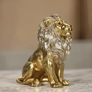 8"H Golden Lion Sitting Figurine