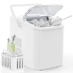 Desktop Ice Machine with Ergonomic Handle, 26 Pounds/24-Hour Portable Ice Maker, Rapid Ice Production of 9 Bullet-Shaped Ice Cubes in 6 Minutes, Compact Design for Space-Saving, Easy to Operate with Intuitive Control Panel