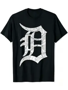 Short-Sleeve Classic Tee Tops - Distressed Letter D, Detroit Michigan City Road Map Design, Premium Fabric Gift T-Shirt