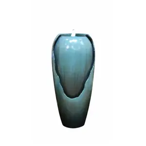 212 MAIN Benzara ALP-DIG100XS Extra Small Jar Shape Water Fountain, Natural Stone, LED Lights, Polished Look, Includes Pump, Suitable for Indoors/Outdoors