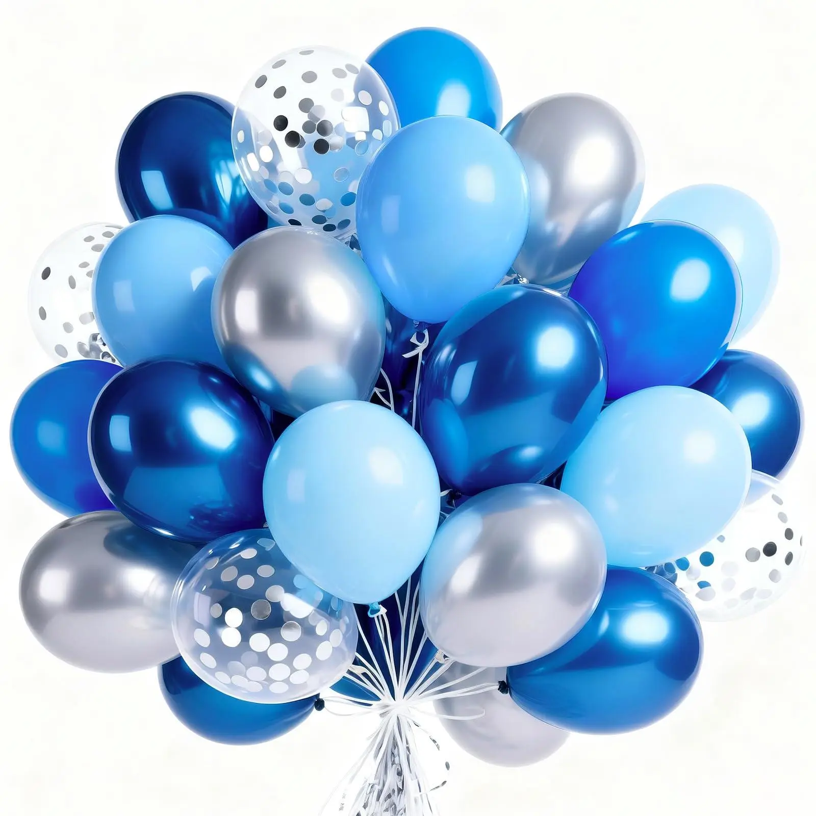 PartyWoo 66-Piece 12in Round Blue & Silver Balloon Arch Set - Blow Up Floating Colorful Balloons Assortment for Baby Shower, Wedding Party Decorations