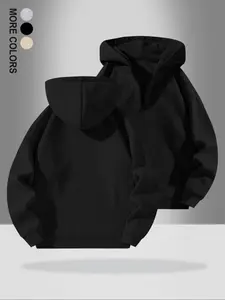 Men's Classic Solid Color Fitted Half-Zip Hoodie, Fleece Lined Pullover with Zipper Design, Casual Fashion for Fall & Winter Wear