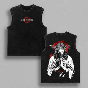 Forgiven Jesus Vintage Washed Oversized T-Shirt – Christian Graphic Tee, Praying Jesus Art Shirt, Washed Cotton Casual Streetwear, Unisex Top, Faith Inspired Apparel, Gift for Believers Fathers Day Gifts fathersdaygift