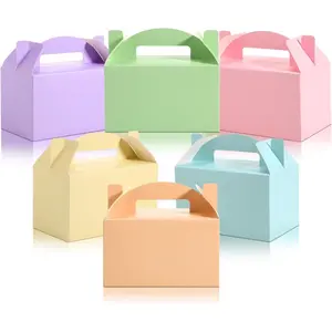 24 Pcs Back to  Gable  Box Colorful Paper Candy Snack Goo Cake Treat Boxes for Birthday Wedding Party Favors, 6 x 3.5 x 3.5 Inch(Pastel)