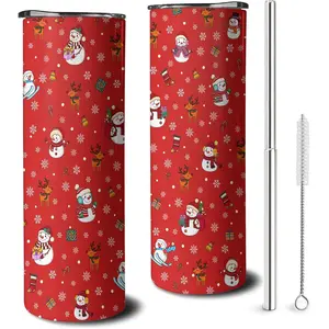 20 oz Skinny Tumblers with Lid and Straw, Red Snowman Stainless Steel Vacuum Insulated Travel Coffee Mug Cup Water Bottle, Christmas Decor Stuff Accessories Gifts for Women