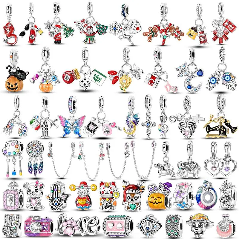 Christmas Charms 925 Silver Beads Sterling Elk Cat Charm For Original Bracelet DIY Jewelry Pumpkin Halloween Wedding Gift