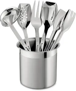 All-Clad Specialty Stainless Steel Kitchen Gadgets 5 Piece Tool Set with Caddy Kitchen Tools, Kitchen Hacks Silver