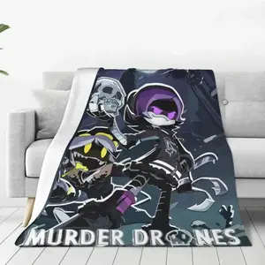 Murder Drones Anime Fleece Throw Blanket N And Uzi Merch Soft Flannel Bedding Throws Cozy Room Decor Gamer Aesthetic Kawaii Bedroom Accessories Warm Winter Couch Cover Cute Plush Gift For Fans Viral TikTok Home Finds Trending Couch Decor