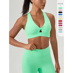 Women Removable Pads Yoga Sports Bra Quick Dry Hook and Loop Shockproof Workout Tank Top Breathable Supportive Gym Activewear for Fitness Running Training Exercise