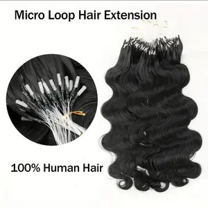 50Strands/30g Body Wave Micro Loop Remy Human Hair Extensions, Soft Beads Microring, Natural Black #1B, 12-28 Inches, 100% Real Remy Hair, Easy Install No Glue, Seamless Blending & Voluminous Look