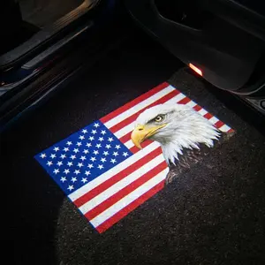 2Pcs LED Car Door Projector Lights, American Flag Eagle Design, Wireless Welcome Courtesy Puddle Lamp, No-Drill Universal Fit Ghost Shadow Light, Patriotic Car Accessories