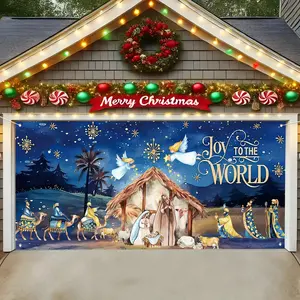 Christmas Birth Scene Pattern Garage Door Banner, Wishing Banner, 1 Count Christmas Angel Garage Decoration Flag, Festive & Party Supplies for Home Garden Decoration