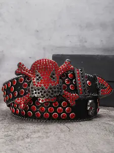 1pc Luxurious Western Cowboy PU Belt, Rhinestones, Unisex Drill Buckle, Rhinestone Buckles Belt, Perfect for Daily Use, Nightclubs, Streetwear, Western Concho Belts