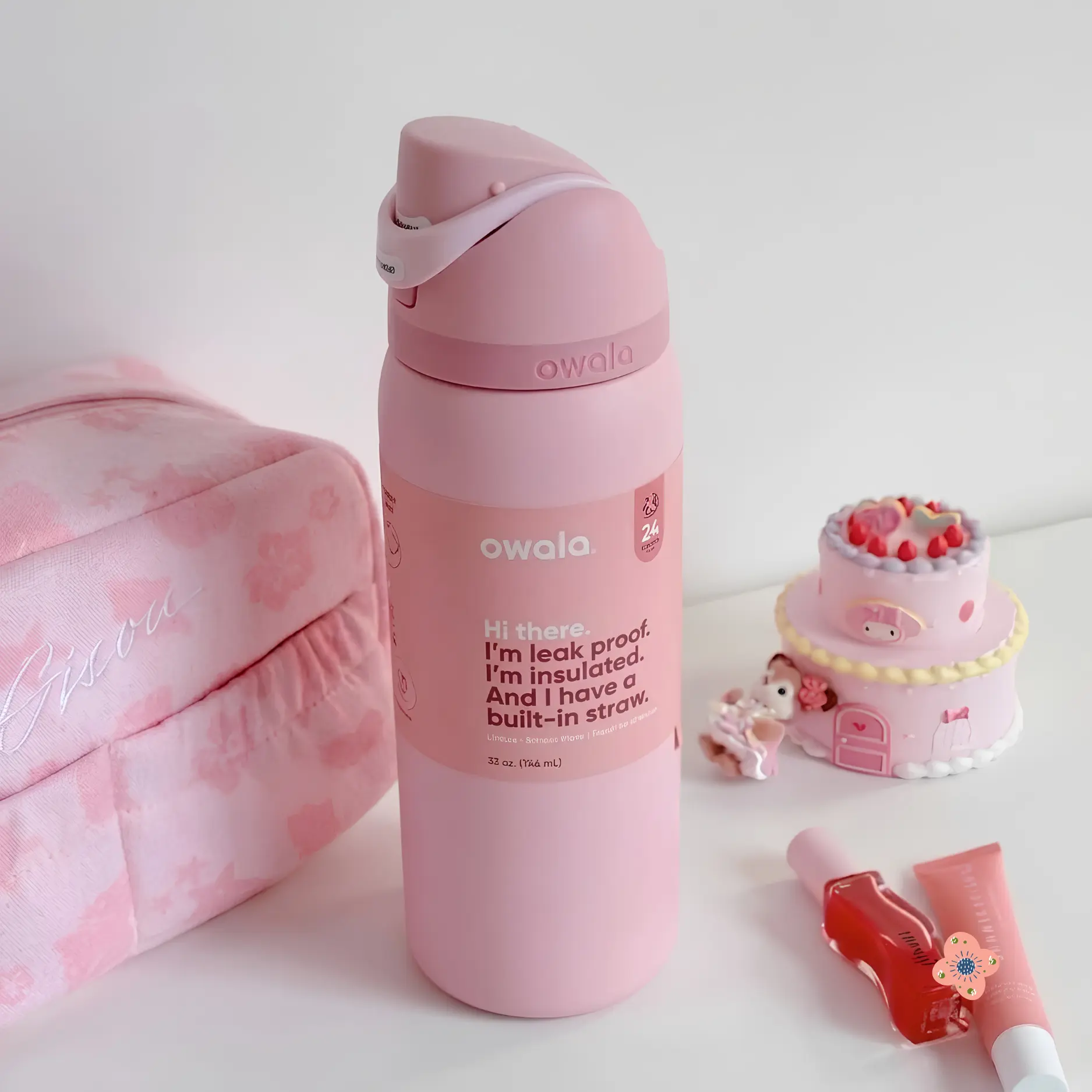 Owala FreeSip 32oz Insulated Stainless Steel Water Bottle - Big Bow, Leak-Proof, BPA-Free, Built-In Straw Travel Kitchen Drinkware