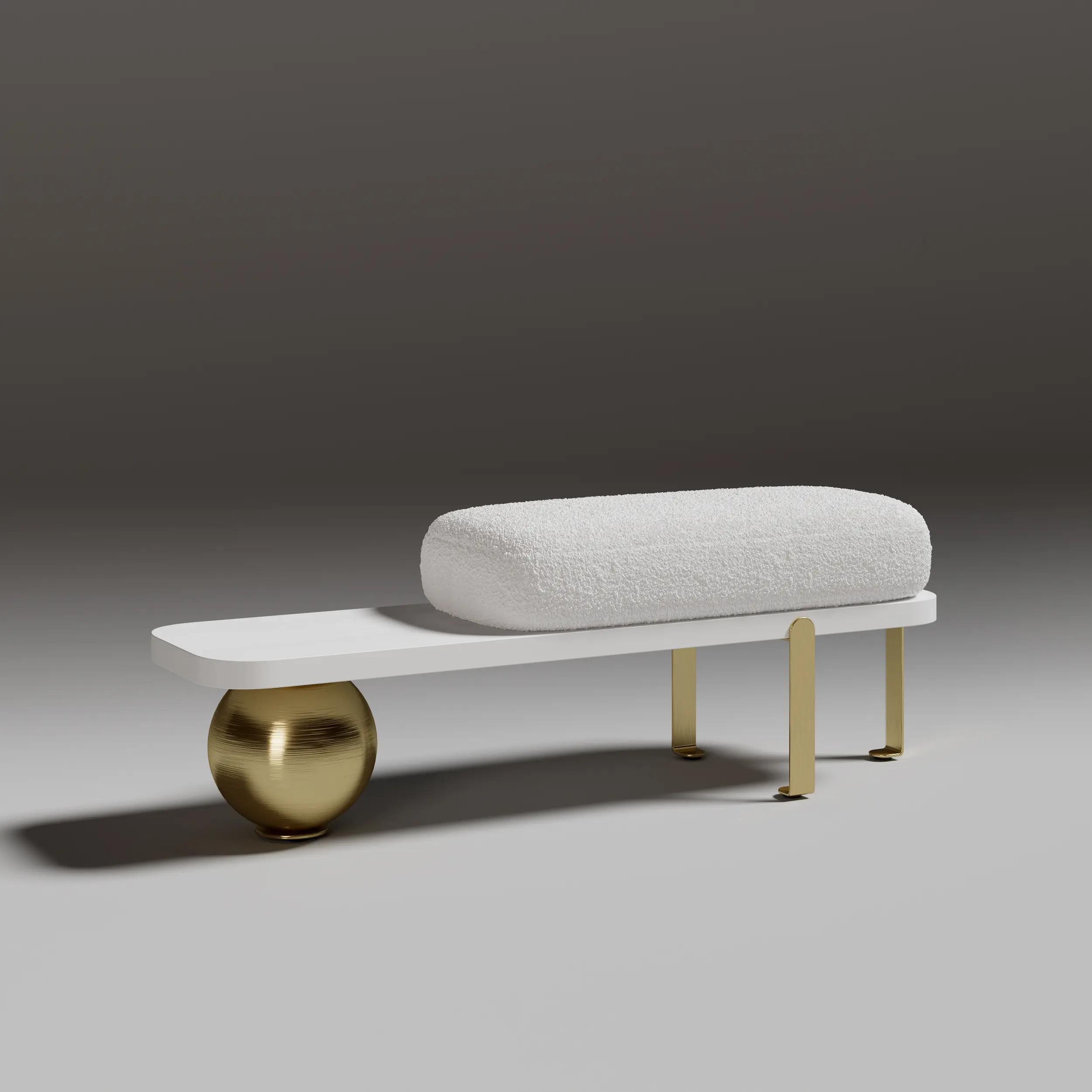 Homary White & Gold Wooden Indoor Entryway Bench - Fleece-Upholstered Modern Contemporary Bench with Abstract Metal Legs, 14" Depth, 17" Height, for Toys, Sports Equipment, Keys Storage