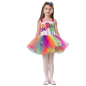 Candy Dress Costume Dress For Kids - Lollipop Theme Dress with Tulle Skirt & Flower Headband – Perfect for Halloween, Candyland Theme Party, Pretend Play Fun & Costume Party