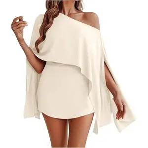 2 Piece Outfits for Women Off The Shoulder Flowy Cape & Camisole Tops & Mini Skorts Matching Travel Vacation Clothes