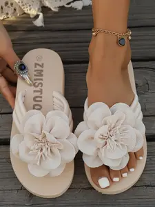 Women's Floral Summer Sandals, Soft Comfortable Slip-On Shoes, Stylish Casual Footwear for Daily Wear & Beach Outings, Flower Decorated Slides