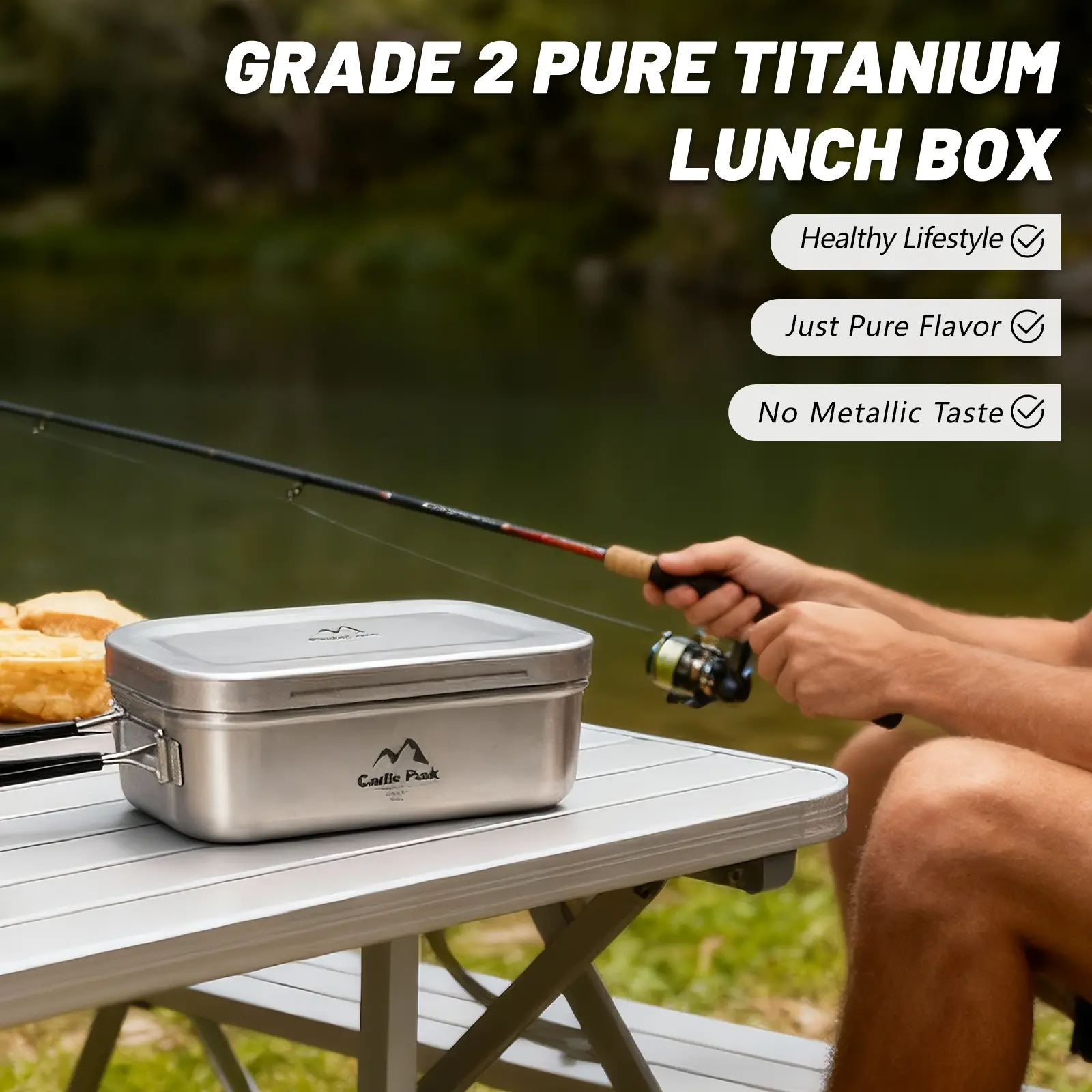 Castle Peak Pure Titanium Lunch Box - 100% Leakproof, Airtight-Sealed, Solid, Unbreakable Portable Food Container for Camping, Hiking, Airtight Seal, Work, Adults, Leak-Proof, Tableware, Healthy Lifestyle