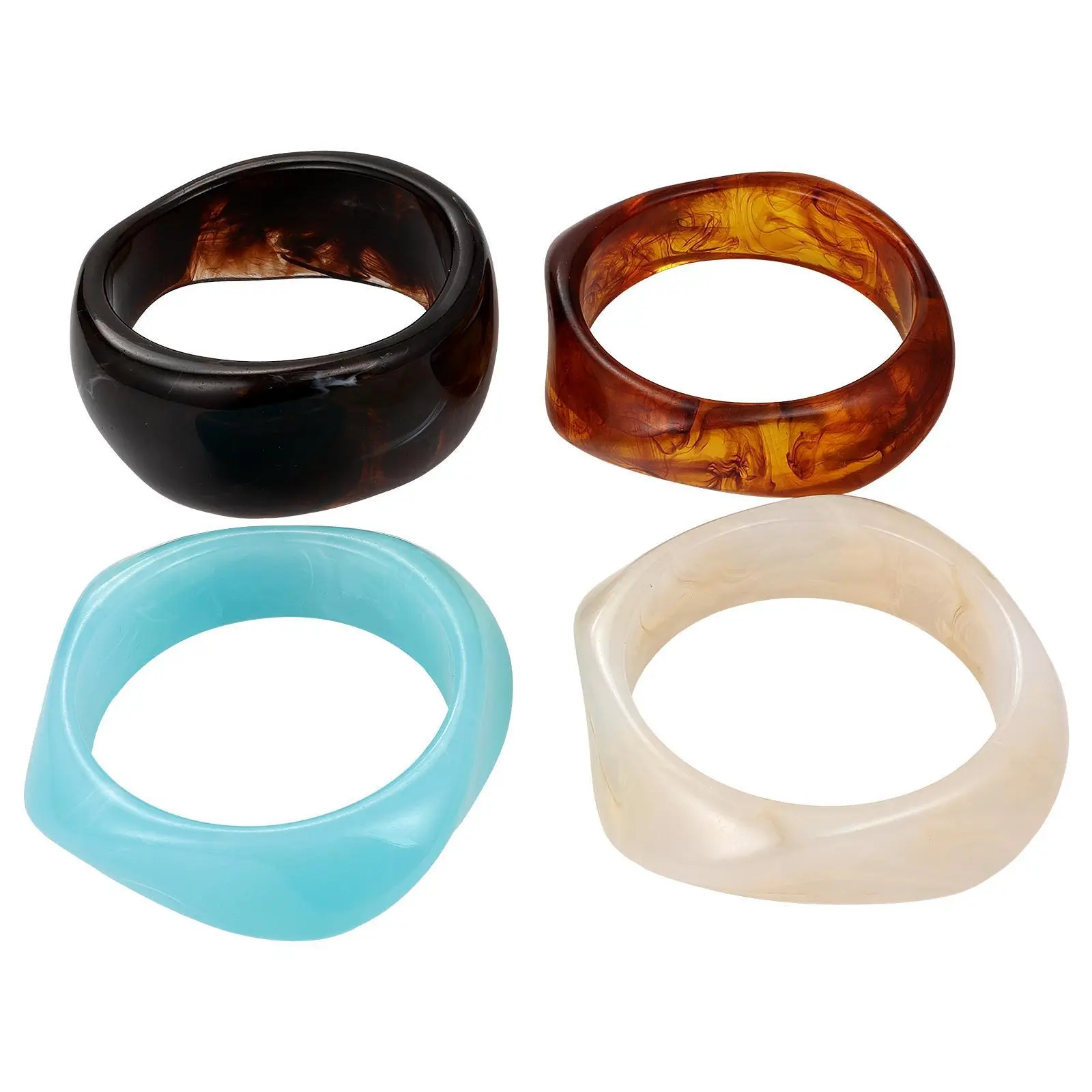 OIDEA Women's 4-Pcs Chunky Acrylic Plastic Bracelets & Bangles Set, Colorful Geometric Resin Wristbands, Assorted Bold Statement Styles, Stacking Ready, Black Bangle Inner Diameter: 2.76" (70mm), Assorted Bracelets & Bangles, Bold Statement Bracelets & Ba