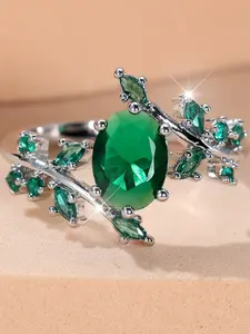 Leaf Rings for Women & Girls Synthetic Crystal Inlay Fashion Simple Design Engagement Ring Daily Wear Jewelry Accessory for All Seasons Geometric Design Ring