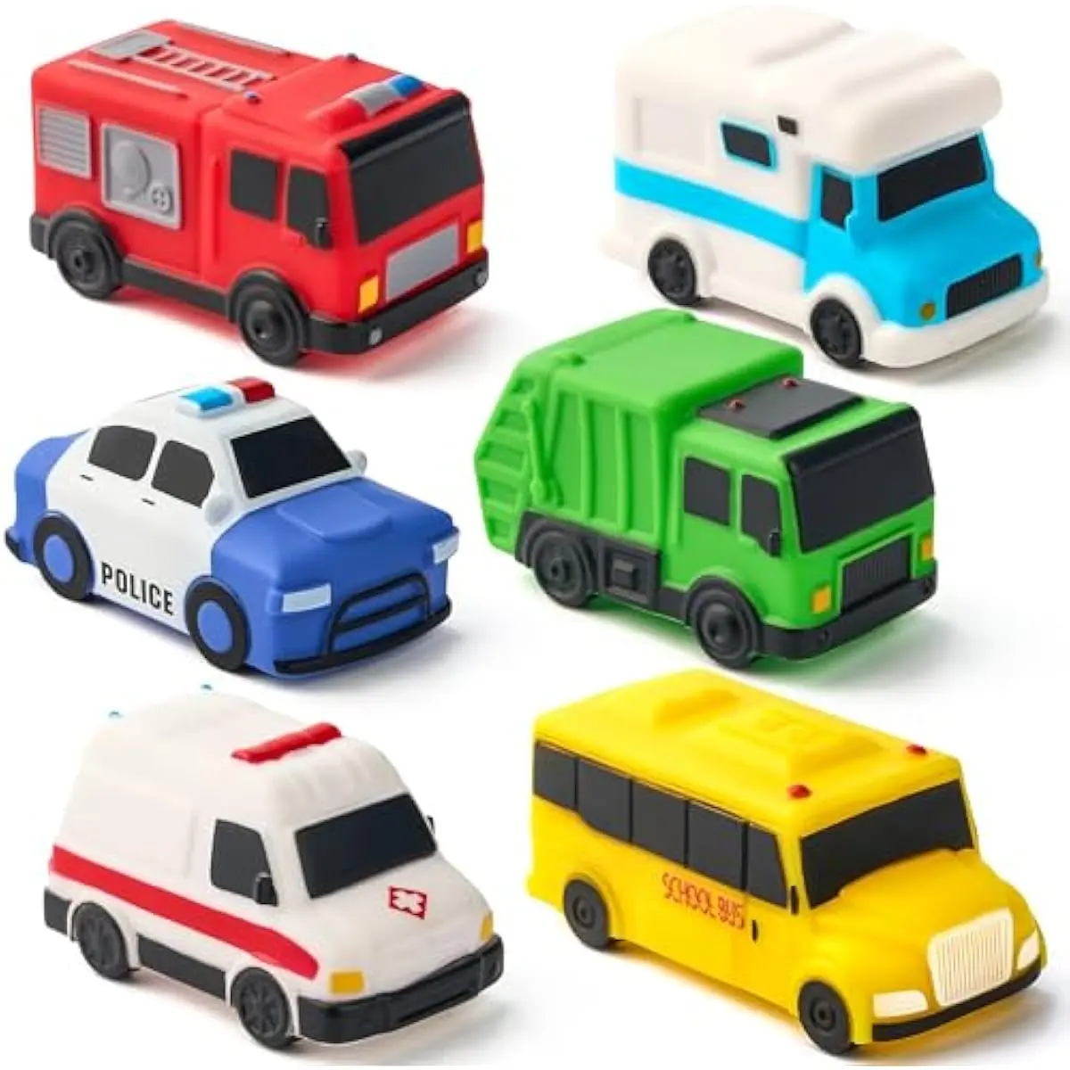 6 Pcs Car Bath Toys, Sealed & No-Hole & Mold Free Bathtub Toys for Kids, Non-Toxic & Soft Water Vehicles Toys, Squeezable & Float on Water, Bath & Pool Play for Boys and Girls
