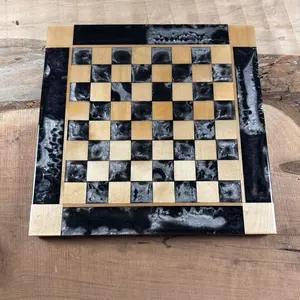 Black Onyx Silver Maple Wood Chess Board (INCLUDES PIECES)