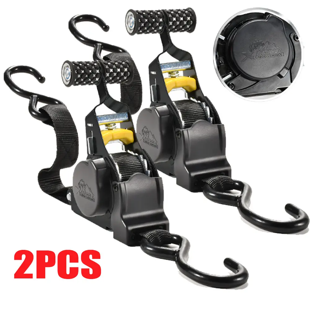 Retractable Ratchet Straps, Heavy Duty Auto Self Retracting Tie Down Straps for Truck, Cargo Trailer, Motorcycle, Rad, 1 Inch x 10 Feet (1,500lb Break Strength)