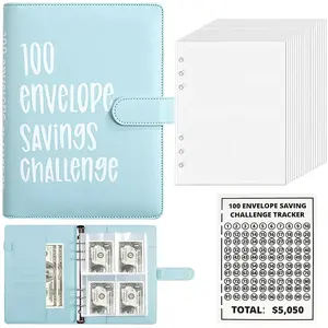 100 Envelopes Saving Challenge Binder - A5 Money Organizer , Cash Envelope System for Budgeting & Financial Planning, Save $5050 Easily!, Budget Organizer | Practical Design | Versatile Storage, Money Saving Challenge Book