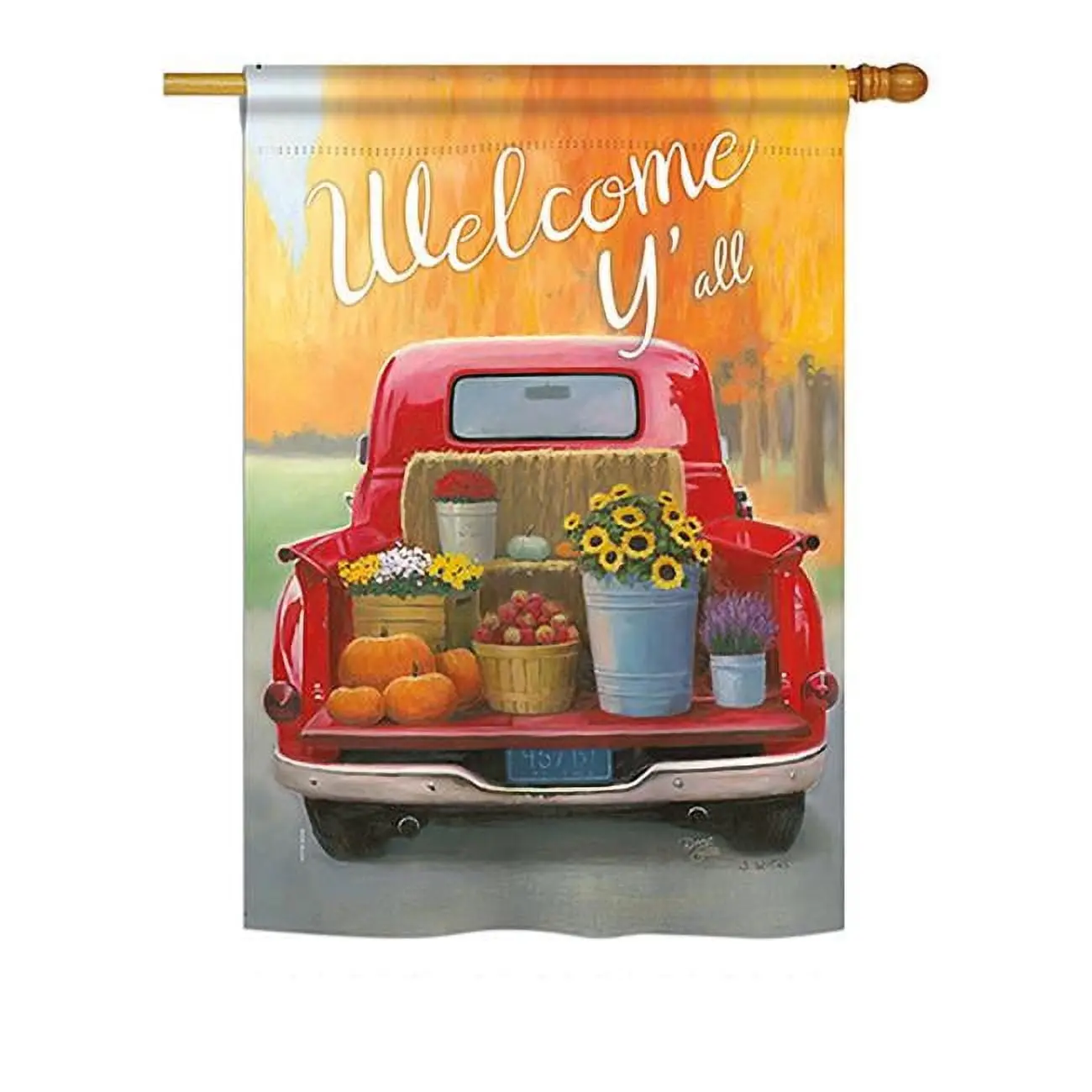 Breeze Decor BD-HA-H-113077-IP-BO-DS02-US 28x40 in. Print Hanging Vertical House Banner, Seasonal Harvest & Autumn Impressions Decor - Welcome Harvest Truck Fall