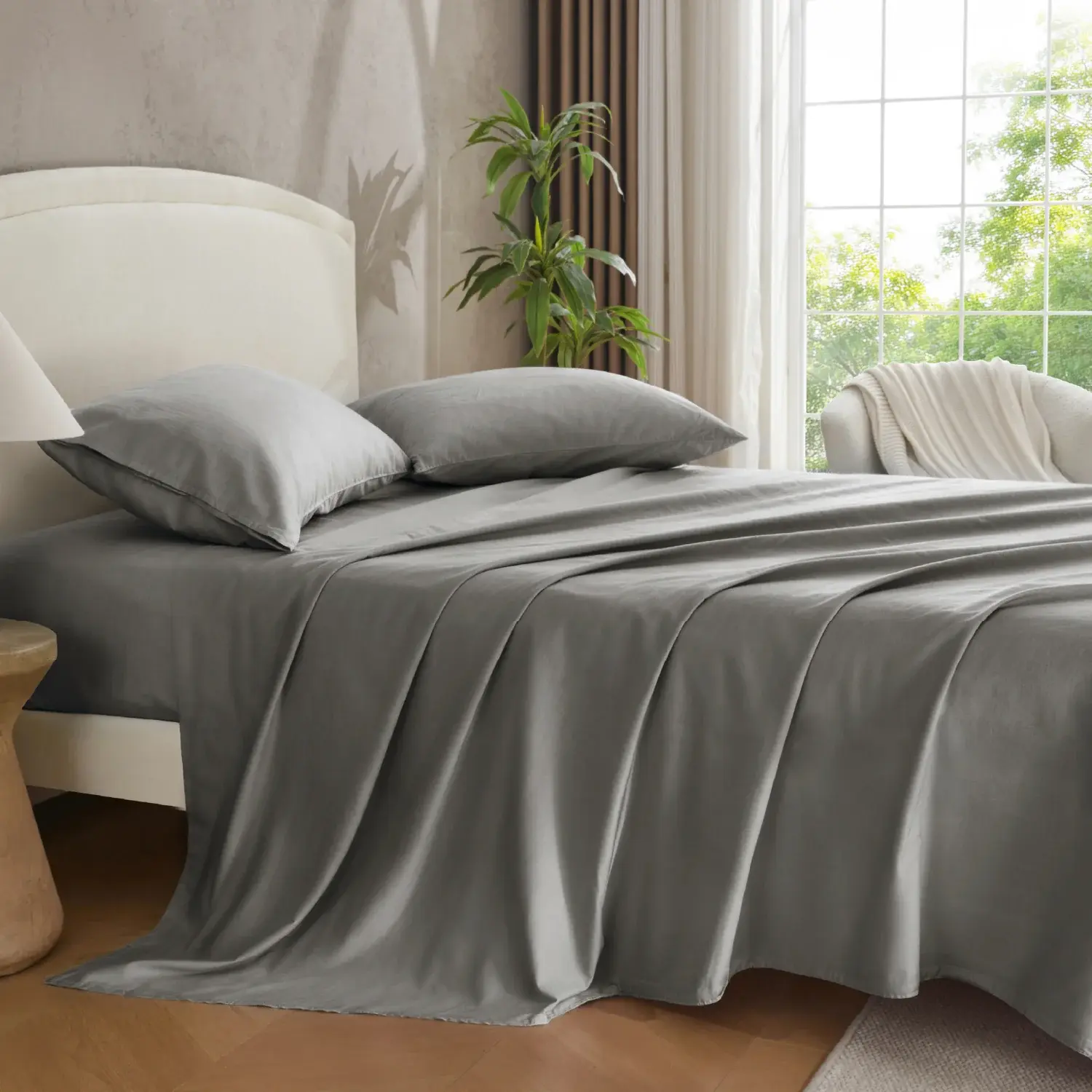 Andency Natural 100% Cotton Sheets Set 4 Pcs Bedding Set Silky Soft Breathable Hotel Luxury 16 Inch Deep Pocket Wrinkle Resistant Machine Washable