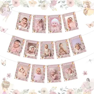 1Set Boho Fairy 1anniversary Birthday Decorations  Newborn to 12 Months Photo Banner for Girls 1anniversary Birthday Party