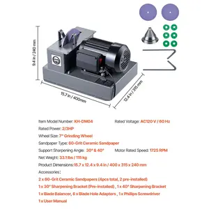 VEVOR Lawn Mower Blade Sharpener, 2/3HP Lawnmower Blade Grinder with 7 Ceramic Grinding Wheel and Balancer, 30 or 40 Blade Sharpening Machine for High Lift, Low Lift, Gator Flat Blades