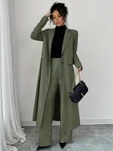 Two piece women's casual long Lapel Blazer Fitted suit jacket and pants set, suitable for autumn and winter, suitable for home, indoor, and outdoor wear, Lady Womenswear