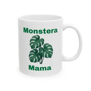 Monstera Leaf Ceramic Mug, Personalized Coffee Cup, Green Plant Mama, Tropical Drinkware, Customizable Tea Mug, Gift for Her